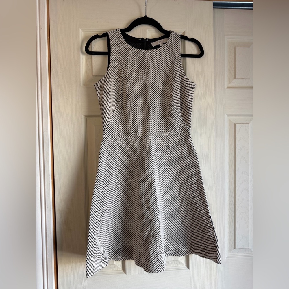 LOFT Black and White Diagonal Striped Midi Dress